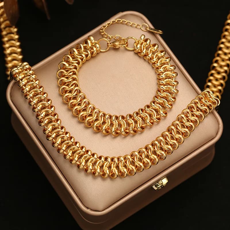 Gold Chunky Chain Necklace and Bracelet Set
