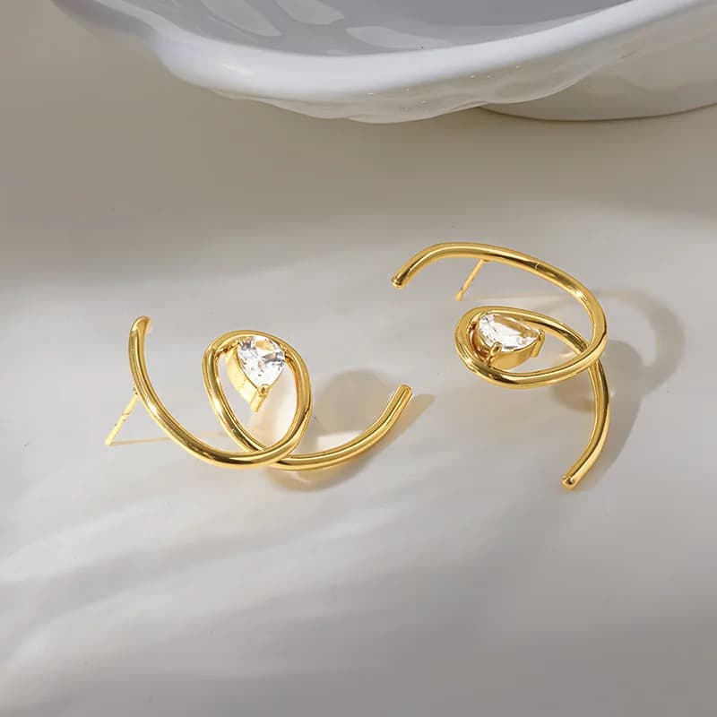 Stainless Steel Irregular Zircon Stud Earrings