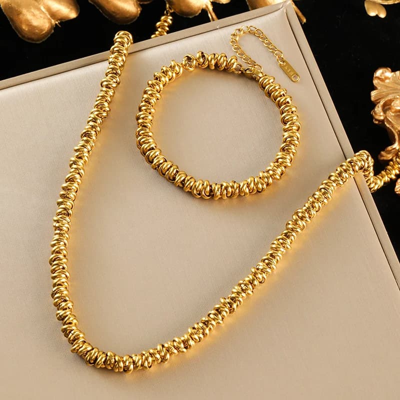 Two-Tone Chain Necklace and Bracelet Set