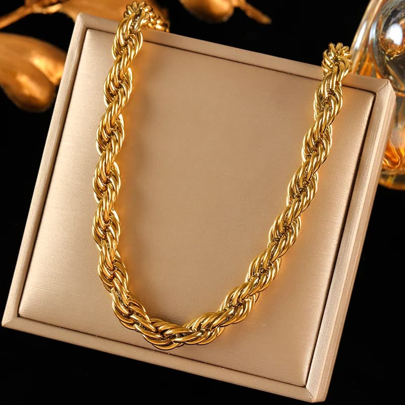 8mm tykk kjede, 18K forgylt