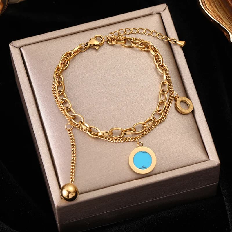 Gold Color Multilayer Charm Bracelet Bangle
