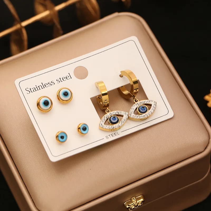 3-Pair Five-Pointed Star Zircon Stud Earring Set