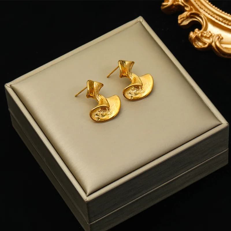 Stainless Steel Gold Irregular Hoop Earrings
