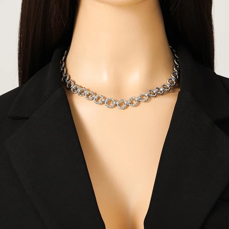 Silver Color Round Link Chain Jewelry Set