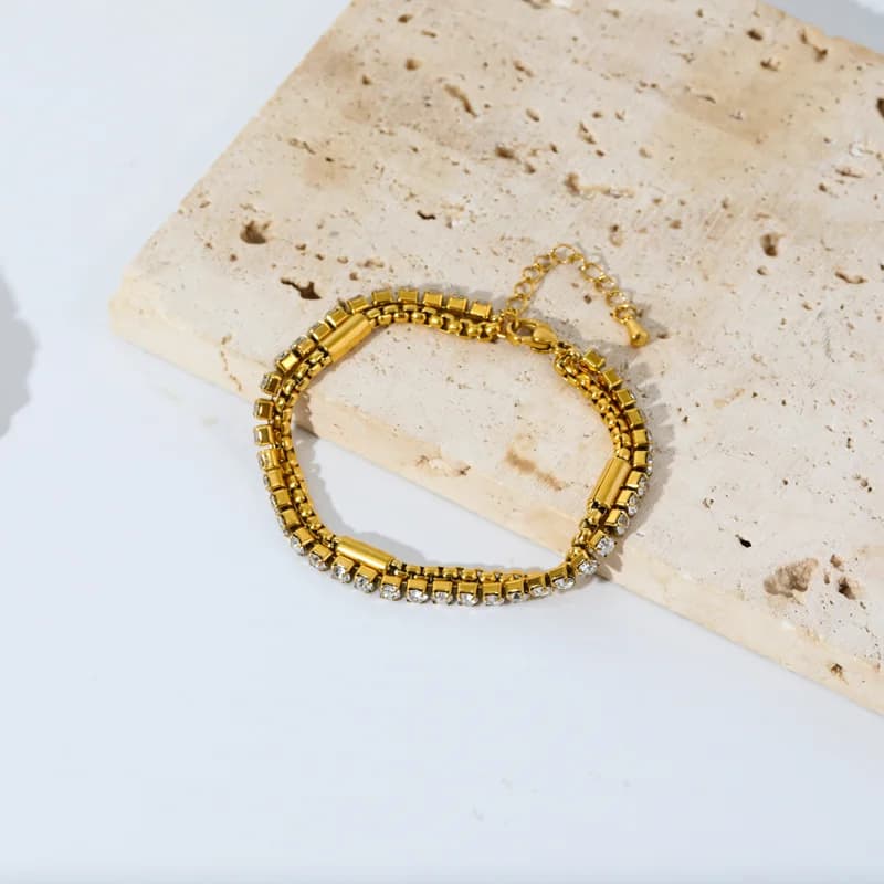 316L rustfritt stål dobbeltlags armbånd med zirkon
