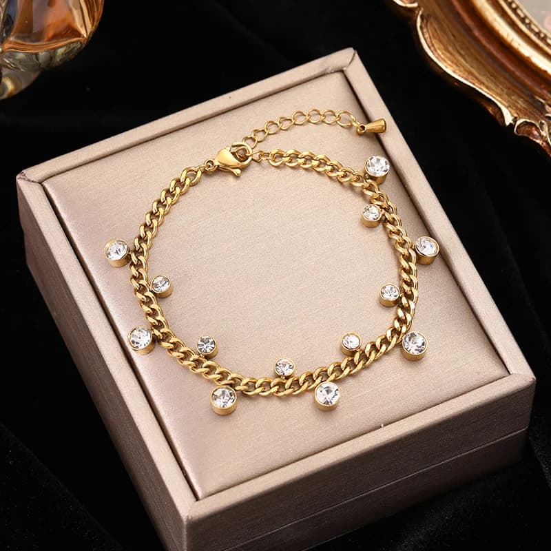 Sparkling Zircon Crystal Chain Bracelet