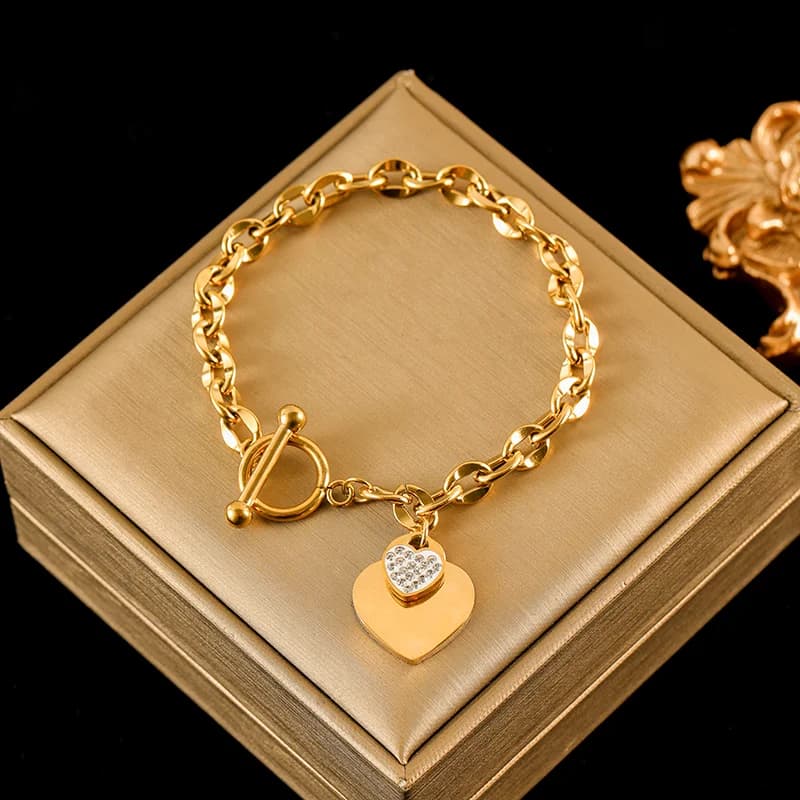 Double Heart Necklace and Bracelet Set, Silver
