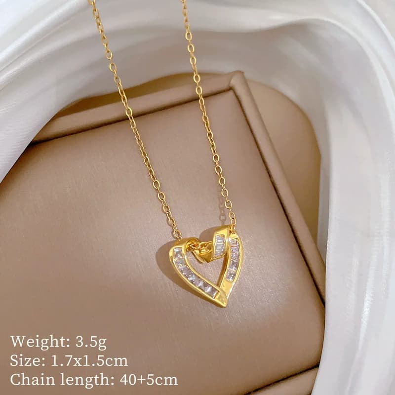 Sparkling Zircon Heart Pendant Necklace