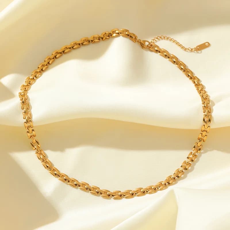 Gold Geometric Chain Necklace and Bracelet Set