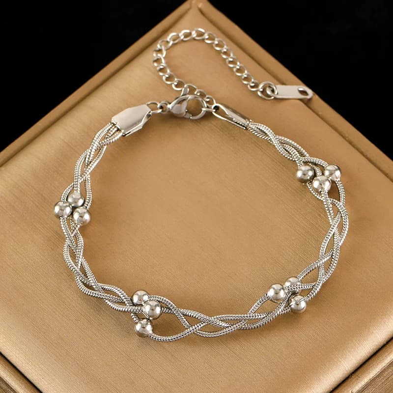 Beaded Wound Chain Bracelet, Gold Plated