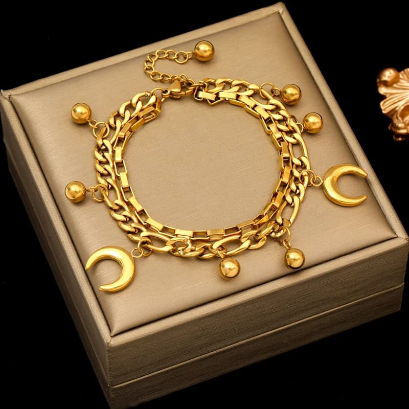 Golden Sun Moon Starfish Charm Bracelet