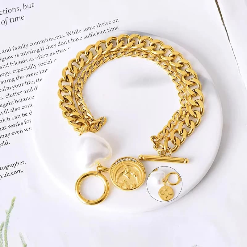 Hjerte sol charm armbånd, gull, PVD-belegg