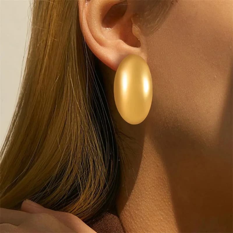 Geometric Heart Gold Color Stud Earrings