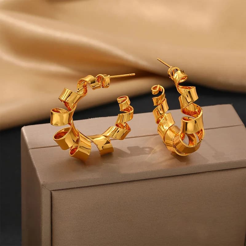 Stainless Steel Gold Irregular Hoop Earrings