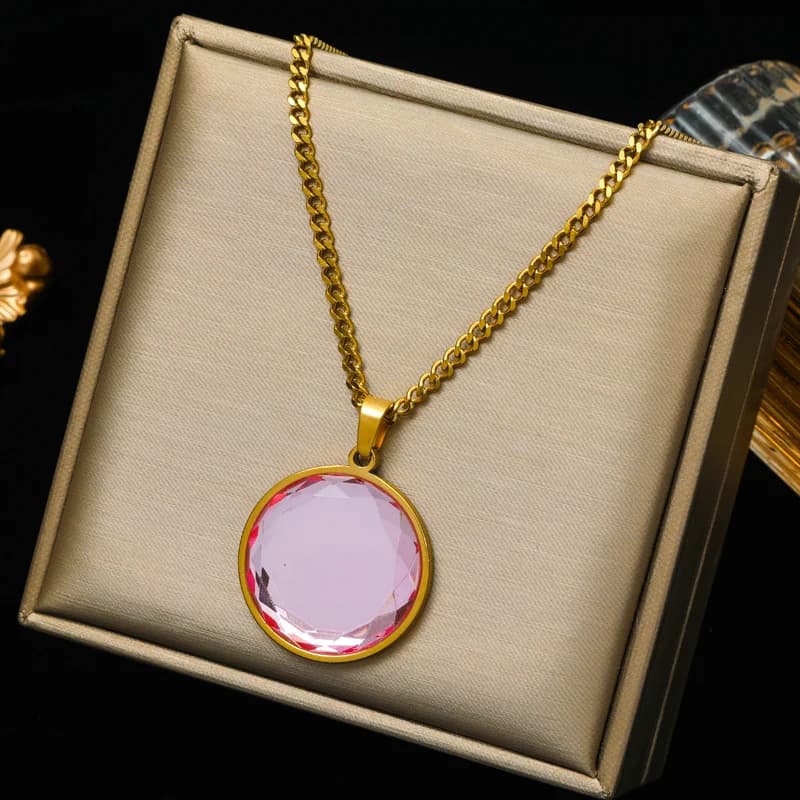 Round Crystal Pendant Choker Necklace