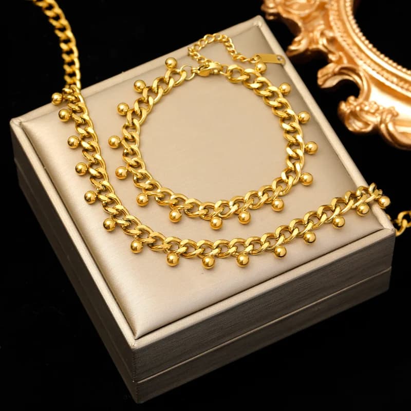 Coarse Chain Choker and Bracelet Set, Gold