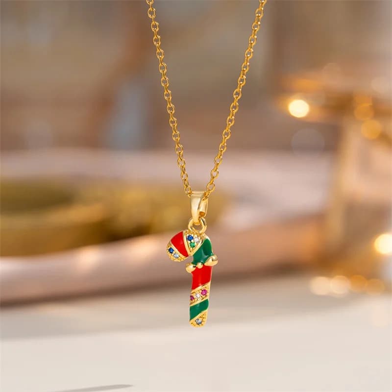 Christmas Sock Enamel Pendant Necklace