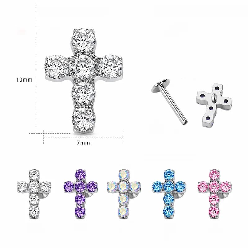 Titanium Spiral Cross Zircon Body Piercing