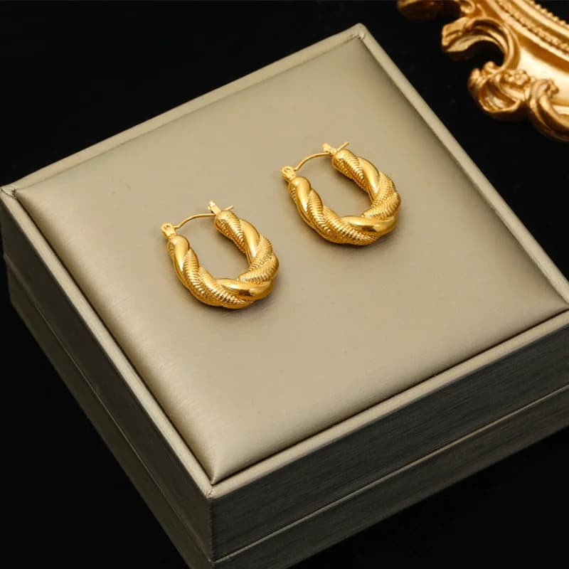 Geometric Twist Earrings, Gold Color