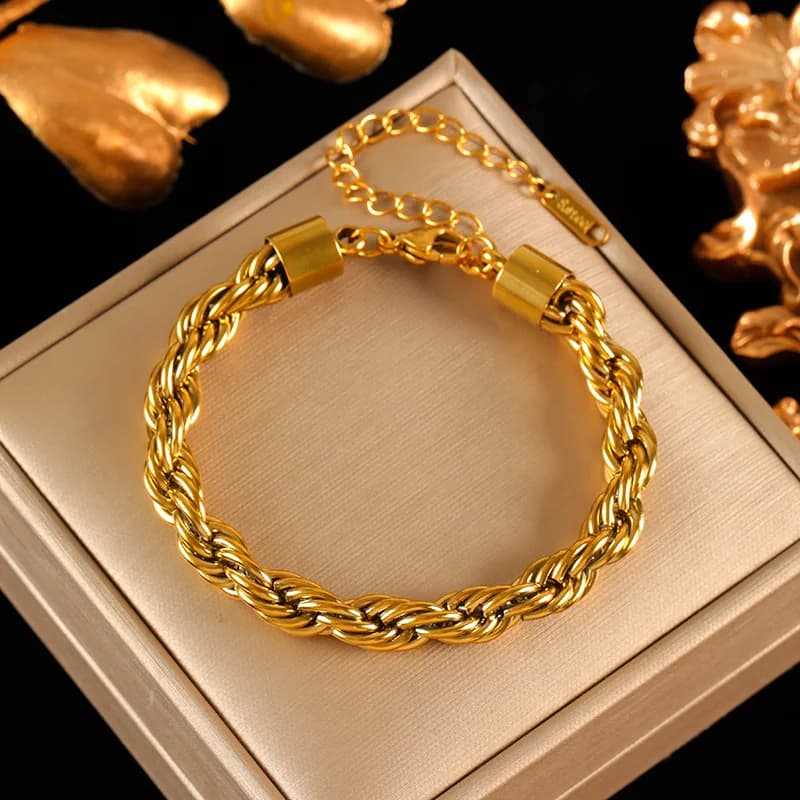Sett med tykk twist-kjede halskjede og armbånd, 8 mm