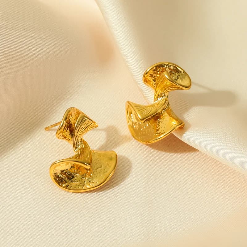316L Stainless Steel Gold C-Shaped Bead Stud Earrings