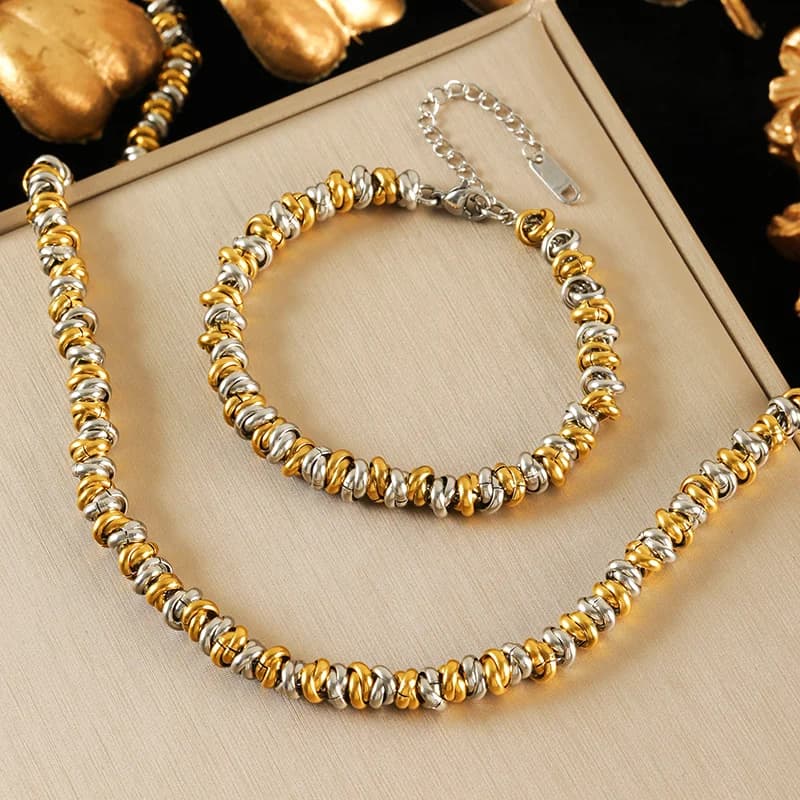 Two-Tone Chain Necklace and Bracelet Set